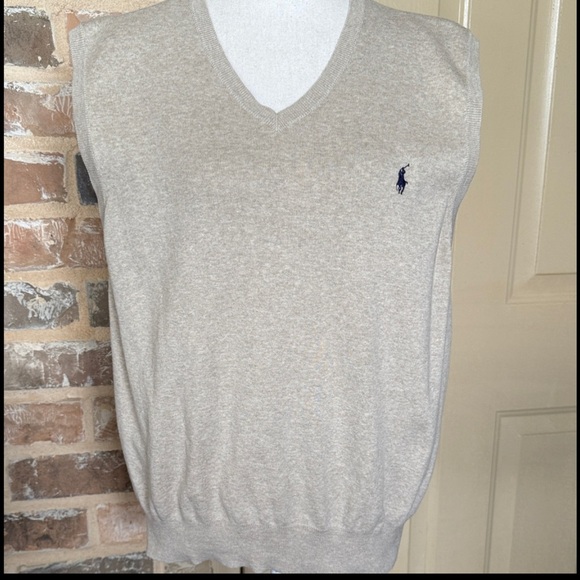 Polo Ralph Lauren Pima Cotton V-Neck Sweater Vest in Oatmeal Tan - Picture 8 of 9